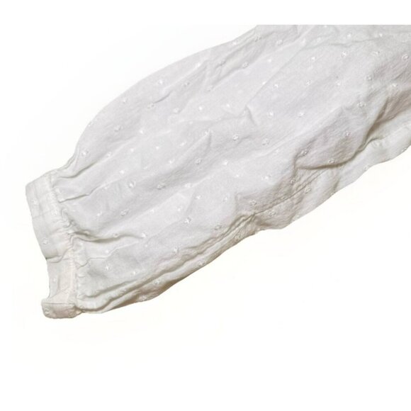 LOFT Women’s White Cotton Blouse Size Medium Embroidered V Neck Long Sleeves - Picture 4 of 6